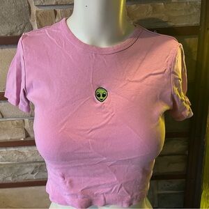 Top Shop Small US Size 4 Cropped Pink Alien Tee